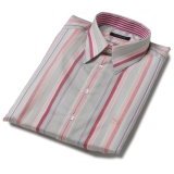 Burberry Men's Spread Collar Dress Shirt, Grey/Pink Pinstripe